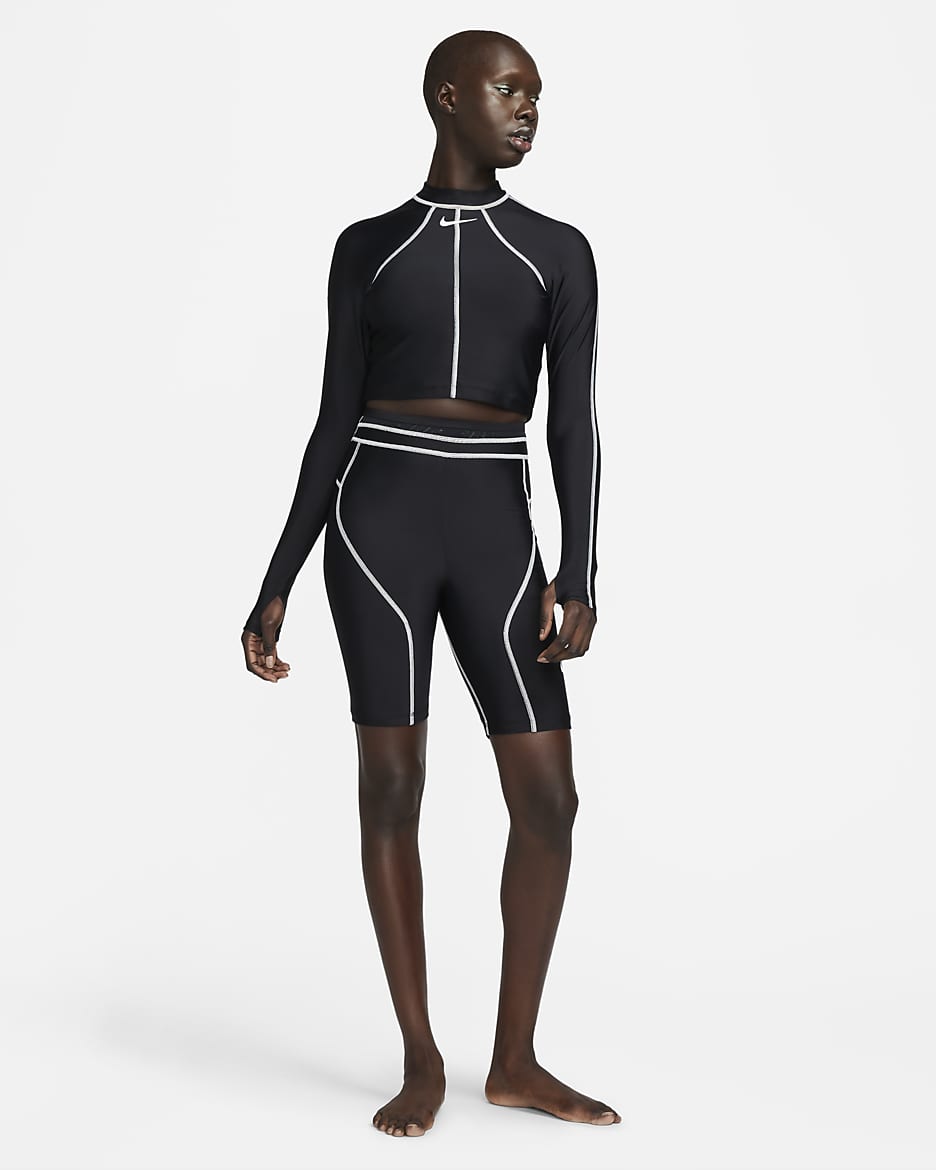 Nike Fusion Women s Long Sleeve Hydroguard Crop Swim Top. Nike